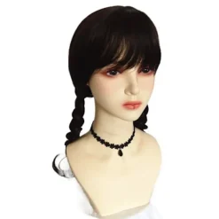 Onsdag Addams Family Wig Cosplay Long Black Braids Hair Prop Z