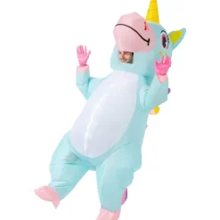 Oppustelig enhjørningedragt - Helkrops oppustelig enhjørningedragt - Deluxe Halloween-kostume - Voksenstørrelse (blå)