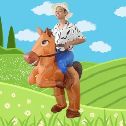 Oppustelig Heste Ridningskostume Cowboy på Hest Udklædning Sjov Nyhed Udklædningsfest Tøj Hale hest_xx