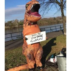 Oppustelig Kostume Trex Dinosaur Kostumer Halloween Kostume Udklædning til Voksne (Brun) Brun, One size passer til alle voksne (160-195cm)