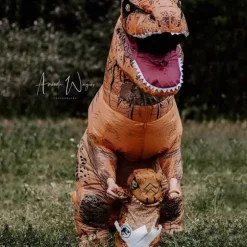 Oppustelig Kostume Trex Dinosaur Kostumer Halloween Kostume Udklædning til Voksne (Brun) Brun, One size passer til alle voksne (160-195cm)