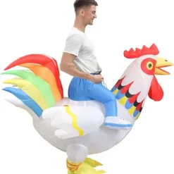 Oppustelig Kyllingedragt Oppustelig Kostume til Fest Halloween Jul Cosplay Voksenstørrelse F&Q voksen adul adult Rød Hvid[co]