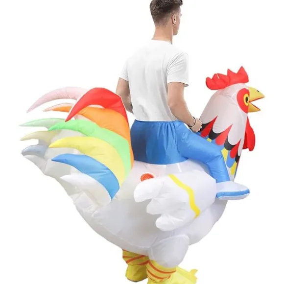 Oppustelig Kyllingekostume til Fest Halloween Jul Cosplay Voksenstørrelse F&Q voksen adult Red White