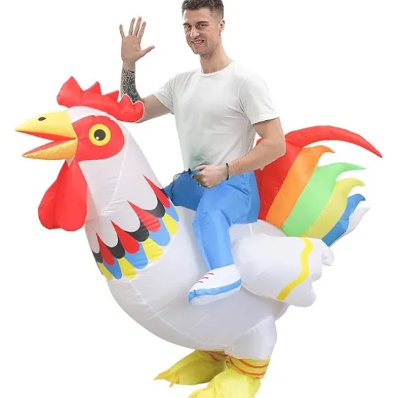 Oppustelig Kyllingekostume til Fest Halloween Jul Cosplay Voksenstørrelse F&Q voksen adult Red White