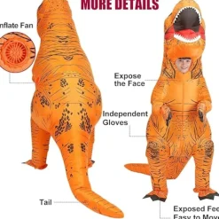 Oppusteligt Dinosaurkostume, Halloween Cosplay, Udklædningskostume til Børn & Voksne, Grøn/Orange/Lilla kids orange.SA