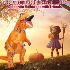 Oppusteligt Dinosaurkostume, Halloween Cosplay, Udklædningskostume til Børn & Voksne, Grøn/Orange/Lilla kids orange.SA