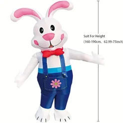 Oppusteligt påskeharekostume - Hvid med lyserøde ører, rød butterfly, blå bukser og blomstret lomme, perfekt til fester, fødselsdage og festivaler, Wal | Fyndiq
