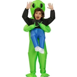 Oppusteligt rumvæsenkostume til børn, velegnet til Halloween, rollespil, smukt kostume, grønt 150-190cm