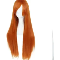 （orange farve）Farverig panda lang lige Cosplay paryk med pandehår naturlig syntetisk hårparyk til kvinder