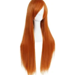 （orange farve）Farverig panda lang lige Cosplay paryk med pandehår naturlig syntetisk hårparyk til kvinder