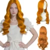 Orange Paryk til Kvinder, 2 stk. Paryk med Pandehår, Krøllet Paryk Lang Naturlig Varmebestandig til Kvinder Festkostume Cosplay
