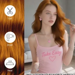 Orange Paryk til Kvinder, 2 stk. Paryk med Pandehår, Krøllet Paryk Lang Naturlig Varmebestandig til Kvinder Festkostume Cosplay