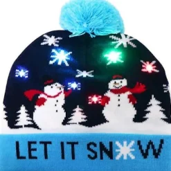 OurWarm Lysende Julehue, LED Julehue Unisex Strikket Hue Feriehue til Julefest Blue