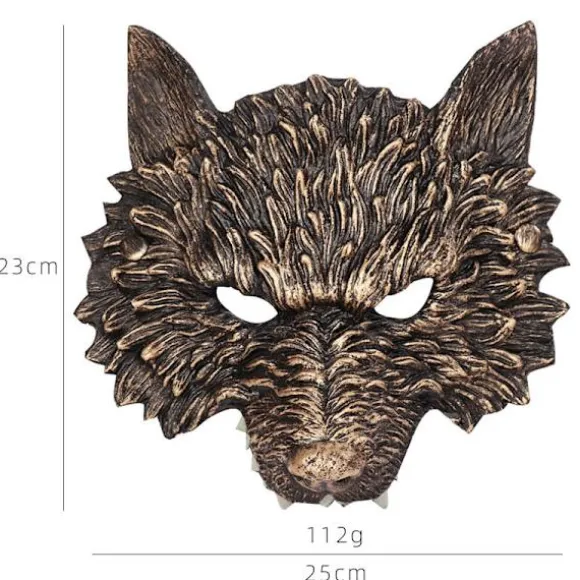 1-pak Guld Opgraderet RP Ulvemaske Halloween Karneval Blød RP Skummende 3D Realistisk Kostume Rekvisitter Ulvemaske