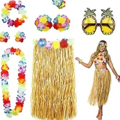 8-pak Hula Skirt Kostume Tilbehørssæt til Hawaii Luau Fest 80cm color1