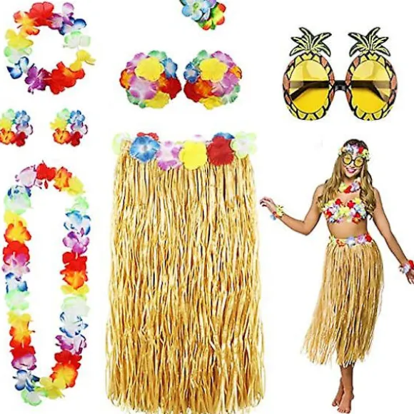 8-pak Hula Skirt Kostume Tilbehørssæt til Hawaii Luau Fest 80cm color1