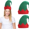3-pak Jule Elf Hue med Klokker - 28 x 27 cm Grøn Filthat med Rødt Zig Zag/Stribet Design til Voksne