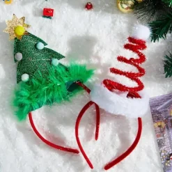 2-pak julehatte med LED-lys, nissehue og juletræ til julefester