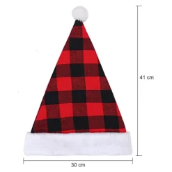 3-pak Julemandshattern Plaid Julemandshat Plys Hat til Julekostumefest og Feriebegivenhed black red grid