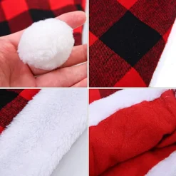 3-pak Julemandshattern Plaid Julemandshat Plys Hat til Julekostumefest og Feriebegivenhed black red grid