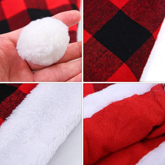 3-pak Julemandshattern Plaid Julemandshat Plys Hat til Julekostumefest og Feriebegivenhed black red grid