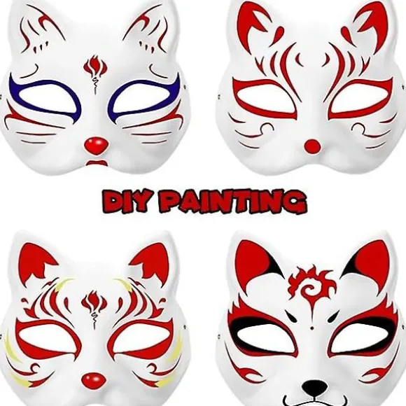 6-pak kattemasker til maling, dyrekostumemasker DIY hvid maske halv passende til maskerade fest Halloween Cosplay maske til børn