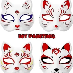 6-pak kattemasker til maling, dyrekostumemasker DIY hvid maske halv passende til maskerade fest Halloween Cosplay maske til børn