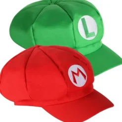 2-pak Mario og Luigi hatte Røde og grønne caps med videospiltema