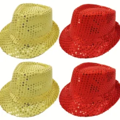 4-pak pailletkasket Unisex Western Dance Jazz Hat Glitrende Disco Hat til Halloween-fest 4Pcs