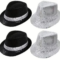 4-pak pailletkasket Unisex Western Dance Jazz Hat Glitrende Disco Hat til Halloween-fest 4Pcs