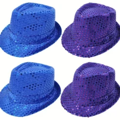 4-pak pailletkasket Unisex Western Dance Jazz Hat Glitrende Disco Hat til Halloween-fest 4Pcs
