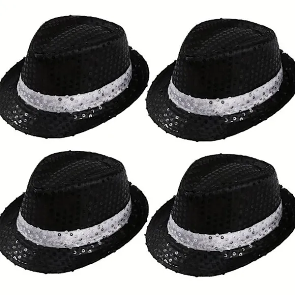 4-pak pailletkasket Unisex Western Dance Jazz Hat Glitrende Disco Hat til Halloween-fest 4Pcs