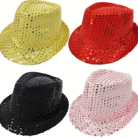 4-pak pailletkasket Unisex Western Dance Jazz Hat Glitrende Disco Hat til Halloween-fest 4Pcs