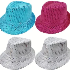 4-pak pailletkasket Unisex Western Dance Jazz Hat Glitrende Disco Hat til Halloween-fest 4Pcs