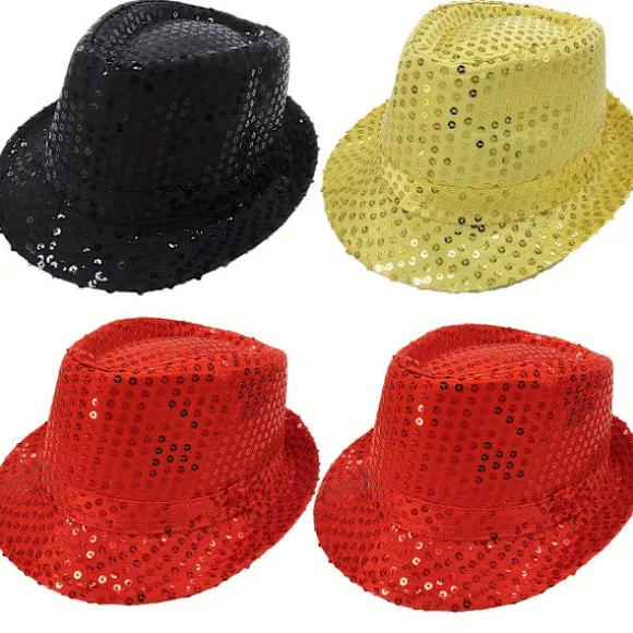 4-pak pailletkasket Unisex Western Dance Jazz Hat Glitrende Disco Hat til Halloween-fest 4Pcs