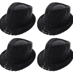 4-pak pailletkasket Unisex Western Dance Jazz Hat Glitrende Disco Hat til Halloween-fest 4Pcs