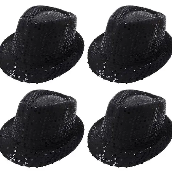 4-pak pailletkasket Unisex Western Dance Jazz Hat Glitrende Disco Hat til Halloween-fest 4Pcs