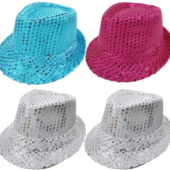 4-pak pailletkasket Unisex Western Dance Jazz Hat Glitrende Disco Hat til Halloween-fest 4Pcs