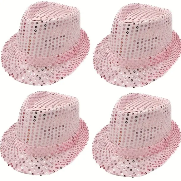 4-pak pailletkasket Unisex Western Dance Jazz Hat Glitrende Disco Hat til Halloween-fest 4Pcs