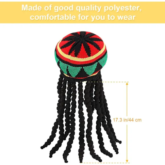 3-pak Rasta Hat Med Sorte Dreadlocks Paryk - Rasta Paryk Hætte Til Kostume Tilbehør