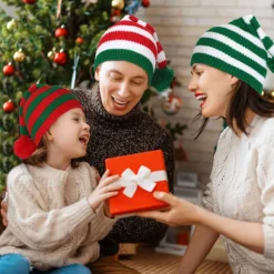3-pak Strikket Julemandshattesæt, Festlig Elverhue med Hæklet Design til Julefester og Familiesammenkomster, Klassisk Stil. Classic Style