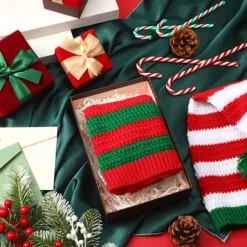3-pak Strikket Julemandshattesæt, Festlig Elverhue med Hæklet Design til Julefester og Familiesammenkomster, Klassisk Stil. Classic Style