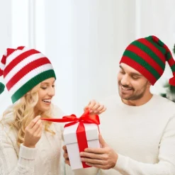 3-pak Strikket Julemandshattesæt, Festlig Elverhue med Hæklet Design til Julefester og Familiesammenkomster, Klassisk Stil. Classic Style