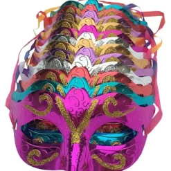 Pakke med 12 guldbelagte glitrende festmasker, bryllupstilbehør, karnevalsmasker og maskerader