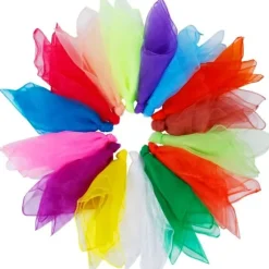 Pakke med 15 jonglerings tørklæder, chiffon tørklæder til dans, jonglering, sensorisk leg, danse tørklæder, 60 x 60 cm farverige tørklæder