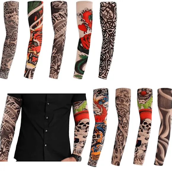 Pakke med 9 tatoveringsærmer Tatoveringsarmstrømpe Armtatoveringsstrømpe Unisex Nylon Midlertidige Tatoveringer Arm Tilfældig Stil