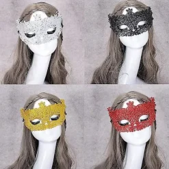 Pakke med 4 venetianske masker, maskebalmasker, karnevalsfestmasker, glitrende festmasker