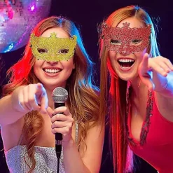 Pakke med 4 venetianske masker, maskebalmasker, karnevalsfestmasker, glitrende festmasker