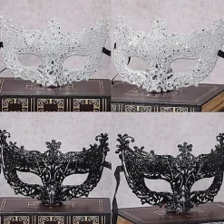 Pakke med 4 venetianske masker, maskebalmasker, karnevalsfestmasker, glitrende festmasker