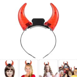 Pandebånd med ansigtshorn, lette horn, gotisk antilopehorn, LED-horn Red 21.00X16.00X3.00CM